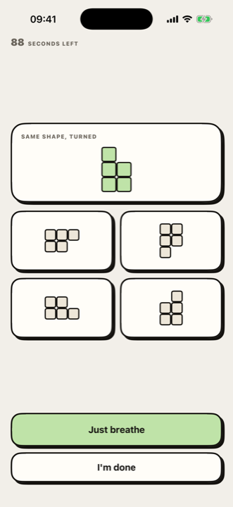 The craving tool, showing a shape-matching task and a countdown.